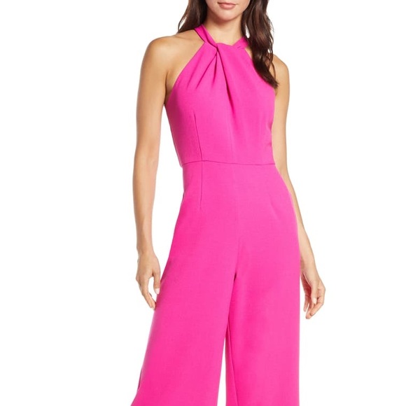 julia jordan knotted halter wide leg jumpsuit